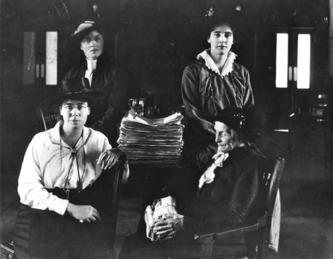 Amelia Burritt at bottom right, and then (clockwise) Dr. Mary Crawford, Winona Flett Dixon, and Lillian Beynon Thomas. Source: Manitoba Archive.